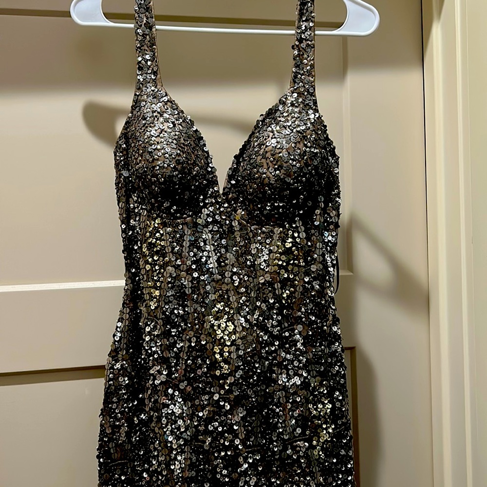 Sequin dress- tan/brown with silver sequins
